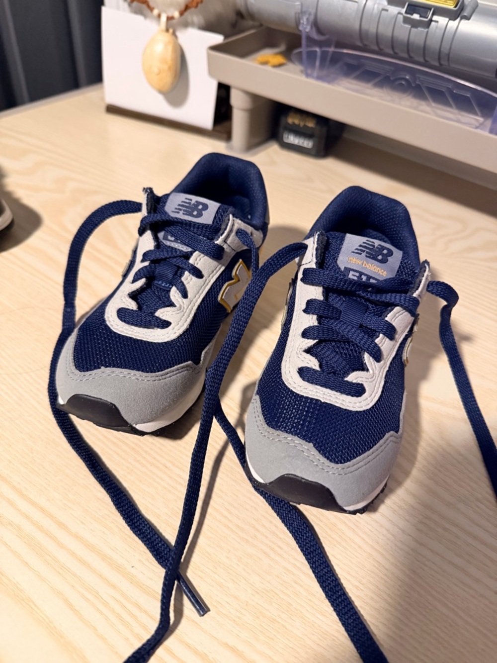 New Balance Kids Navy, Gray & Yellow Lace-Up Sneakers